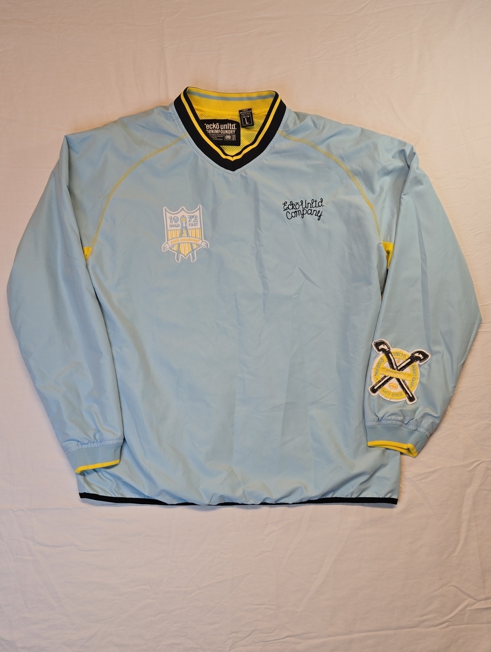 Ecko Unltd Baby Blue Long Sleeve  Embroidered Jersey Jacket Shirt Vintage Y2K